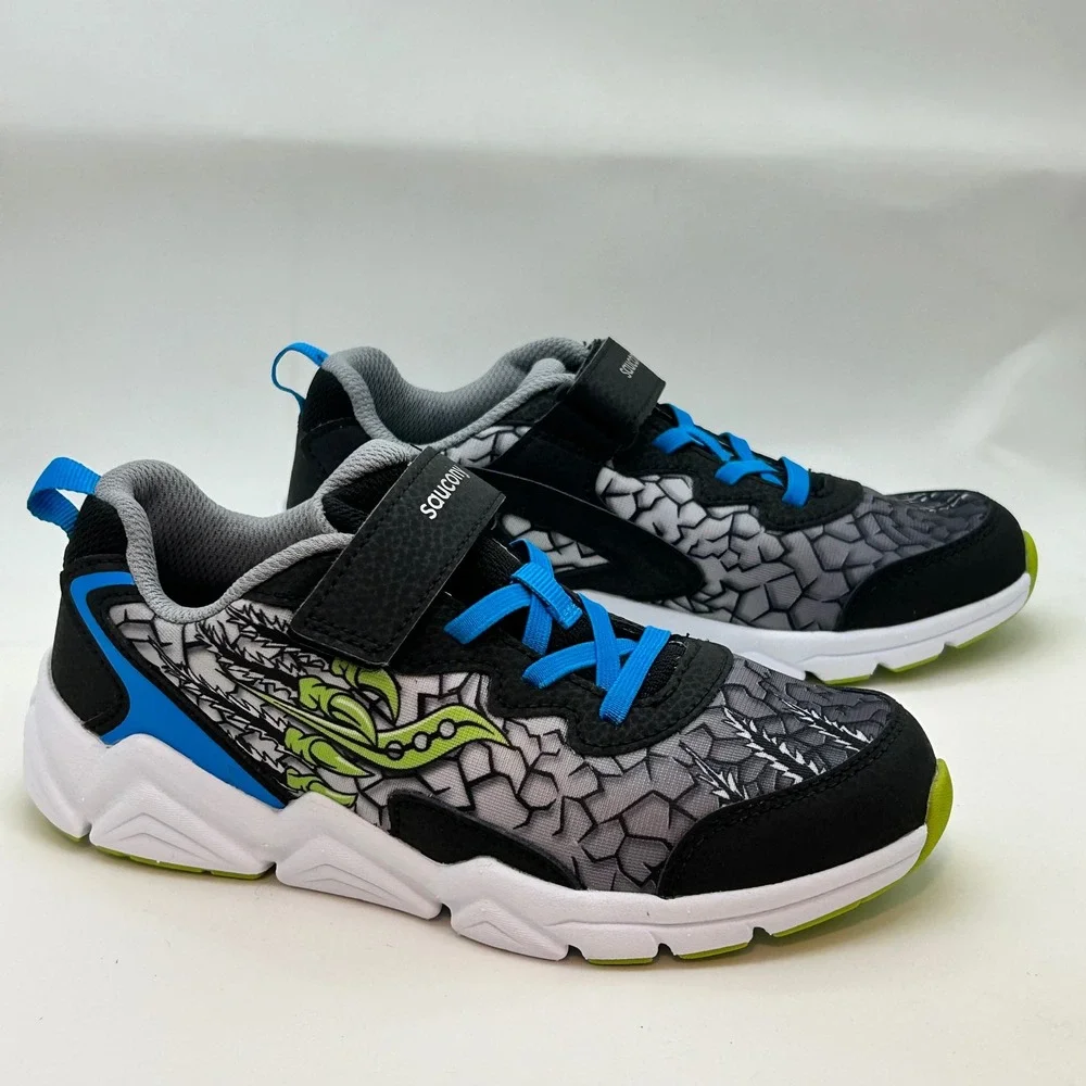 Saucony Kids Dragon Scale Athletic Sneakers Black Blue Green SK267957 3M Claw